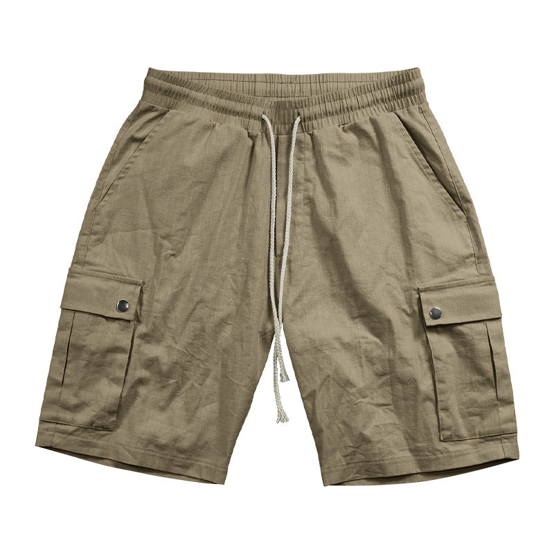Men's urban cargo Bermuda shorts made of linen-cotton blend with elastic drawstring waistband and snap-flap pockets StylebySassy