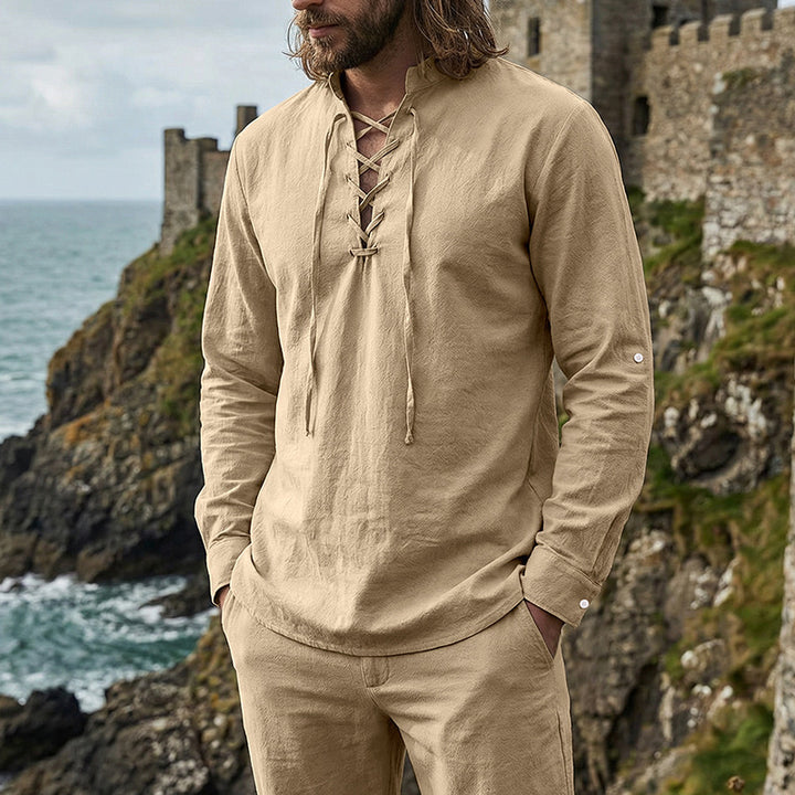 Men's Crinkle Linen Long Sleeve Shirt with Rollable Sleeves StylebySassy