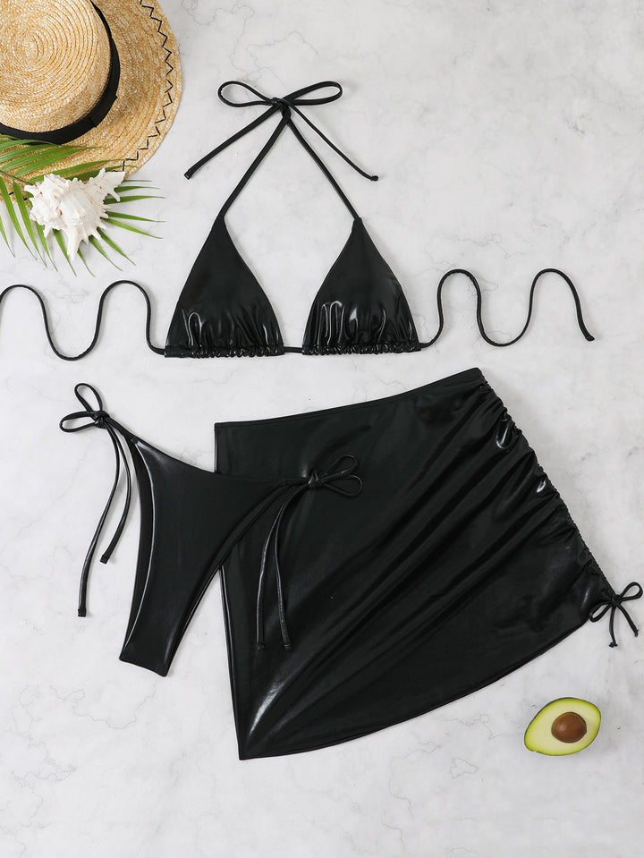 Women shimmering triangle bikini with wrap skirt StylebySassy