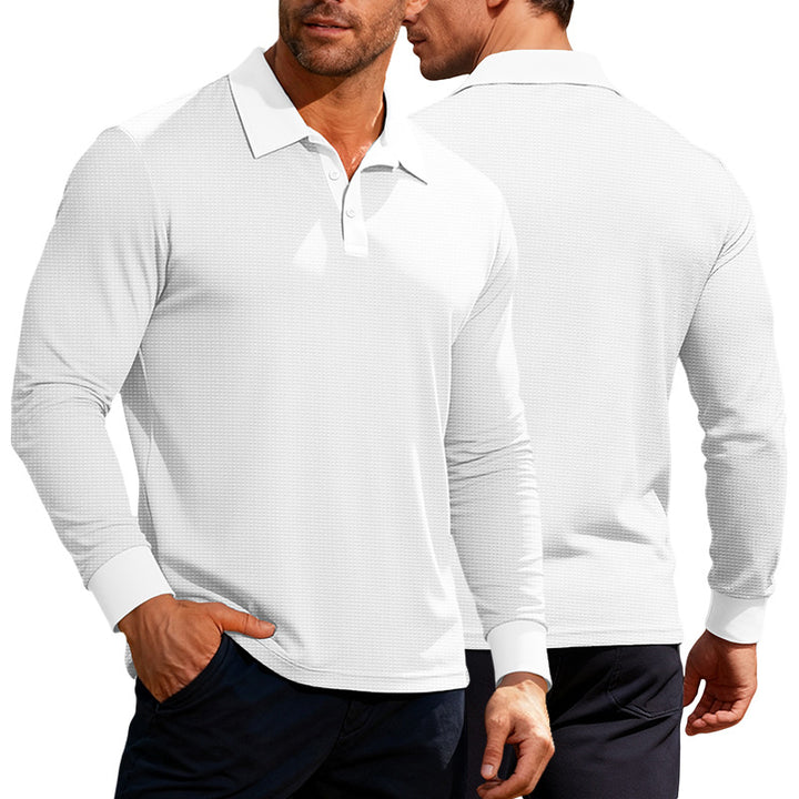 Men's long sleeve polo shirt made of waffle knit with a slim fit, concealed button placket, and shirt collar StylebySassy