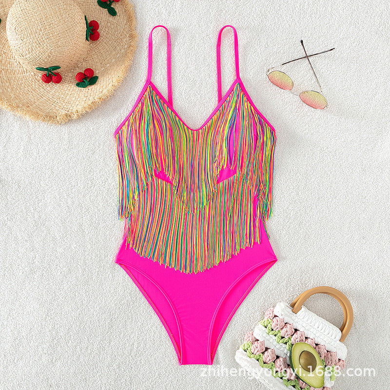 Women's swimsuit with colorful fringe design StylebySassy