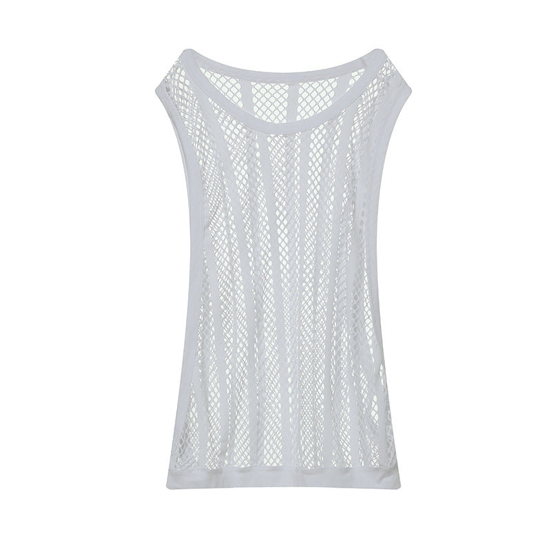 Women's airy hole knit mesh top with wide straps and elastic hem StylebySassy