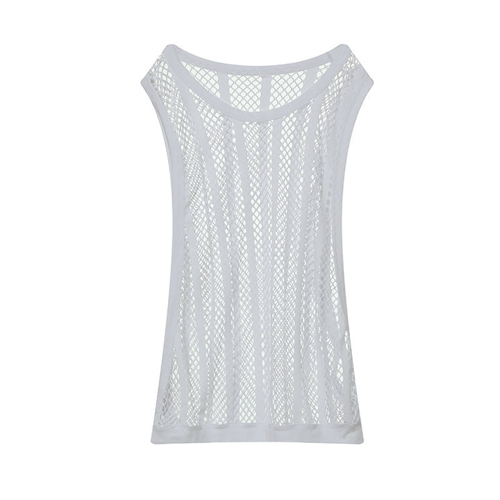 Women's airy hole knit mesh top with wide straps and elastic hem StylebySassy