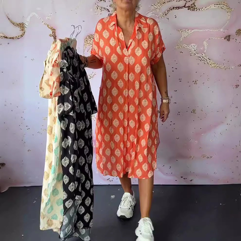 Women's shirt dress similar to a kaftan with V-neck, dropped shoulders, and textured muslin quality StylebySassy