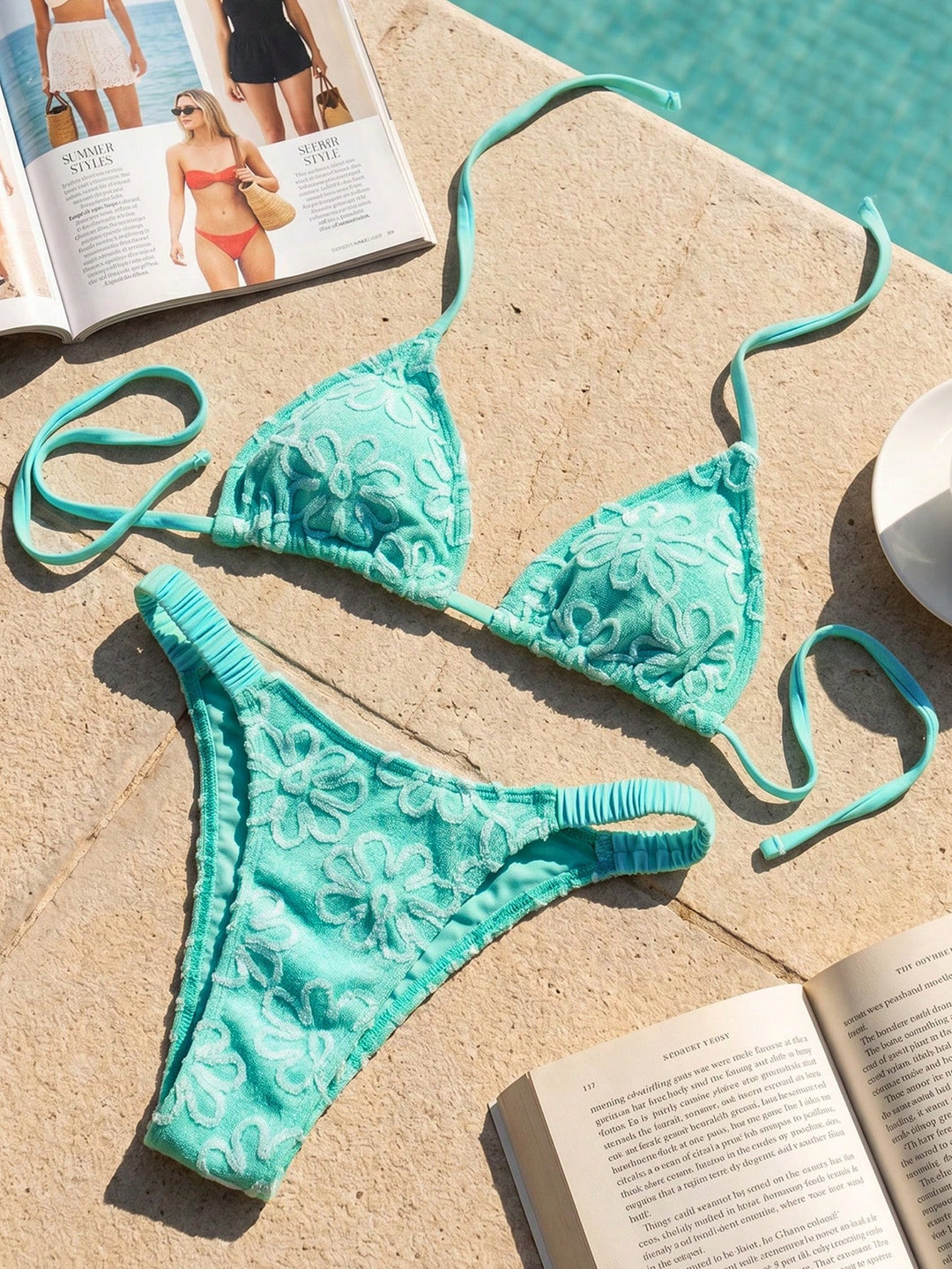 Women's triangle bikini with flower-shaped embroidery StylebySassy