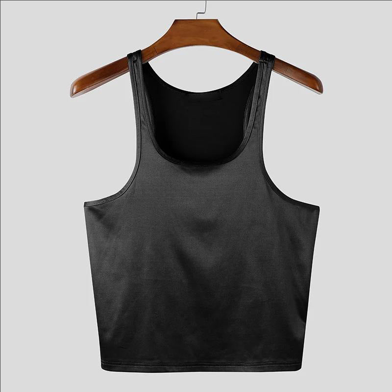 Women's fitted shiny tank top with racerback and fine seam finishing StylebySassy