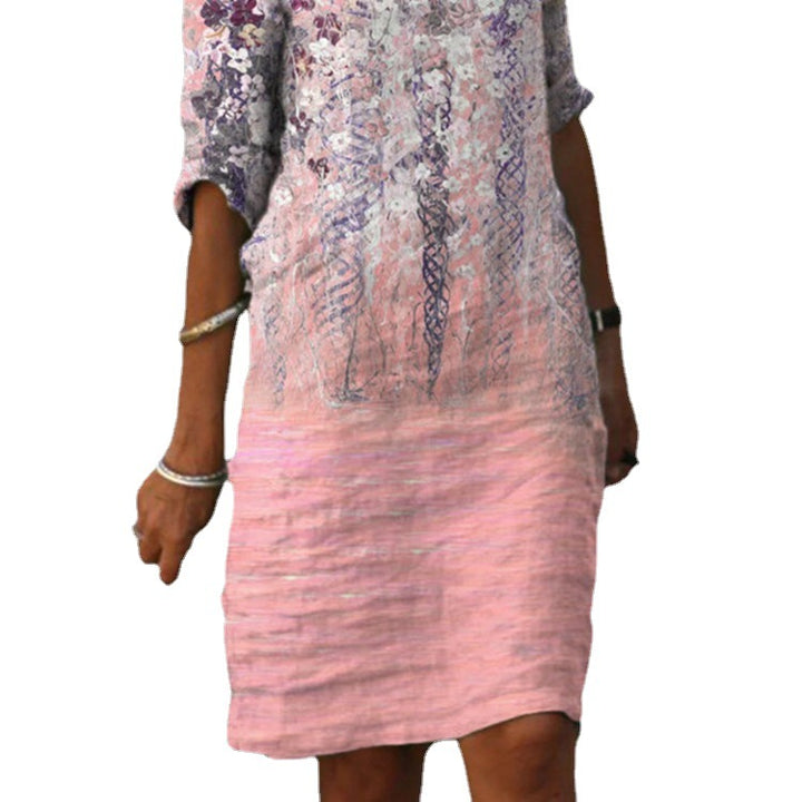 Women's knee-length midi dress in a material mix with floral lace surface, V-neck and crinkle texture StylebySassy
