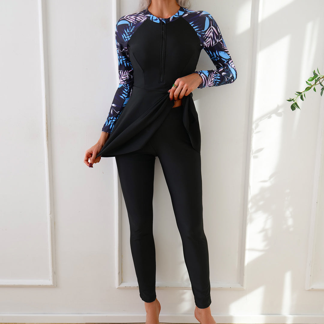 Women Fashionable Long Sleeve Swimsuit with Asymmetrical Cut StylebySassy