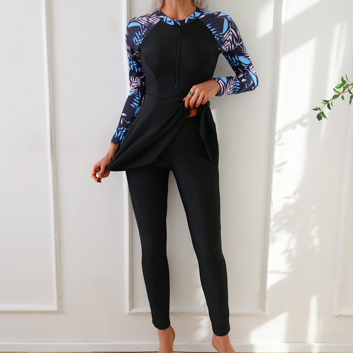 Women Fashionable Long Sleeve Swimsuit with Asymmetrical Cut StylebySassy