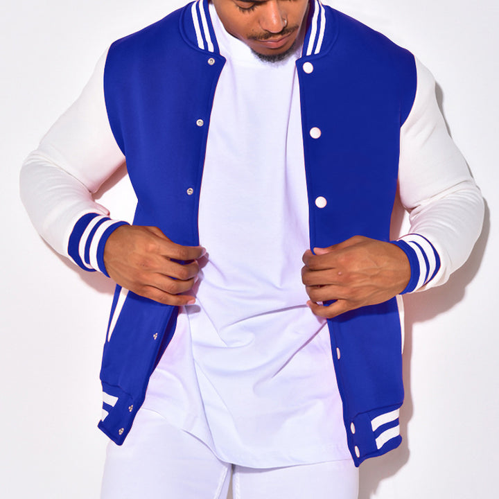 Men's Nano Retro Sports Bomber Jacket with Press Button Placket, Contrast Sleeves and Ribbed Cuffs StylebySassy