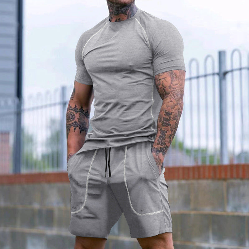 Men's a fitted leisure set made of elastic jersey with a short-sleeve shirt and drawstring shorts StylebySassy