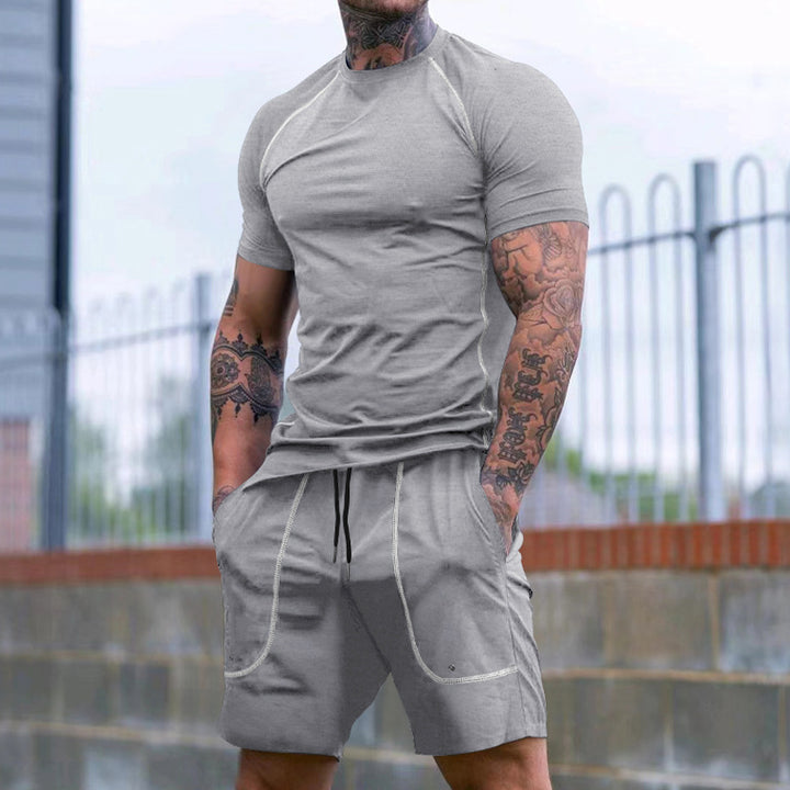 Men's a fitted leisure set made of elastic jersey with a short-sleeve shirt and drawstring shorts StylebySassy
