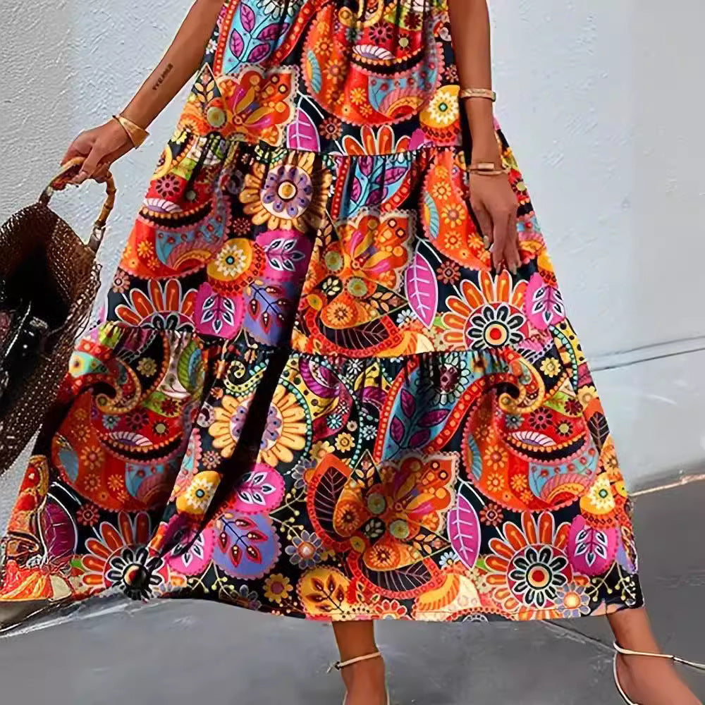 Women's layered Boho maxi dress with V-neck and gathered underbust seam StylebySassy