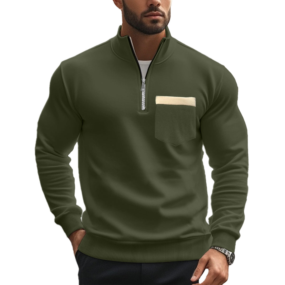 Men's brushed sweat half-zip with contrasting inner collar and elastic hem StylebySassy