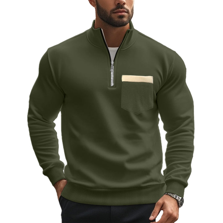 Men's brushed sweat half-zip with contrasting inner collar and elastic hem StylebySassy