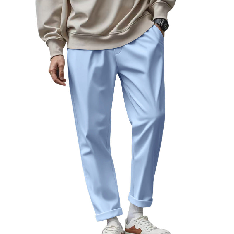 Men's tapered chino pants with turn-up hem and subtle crease StylebySassy