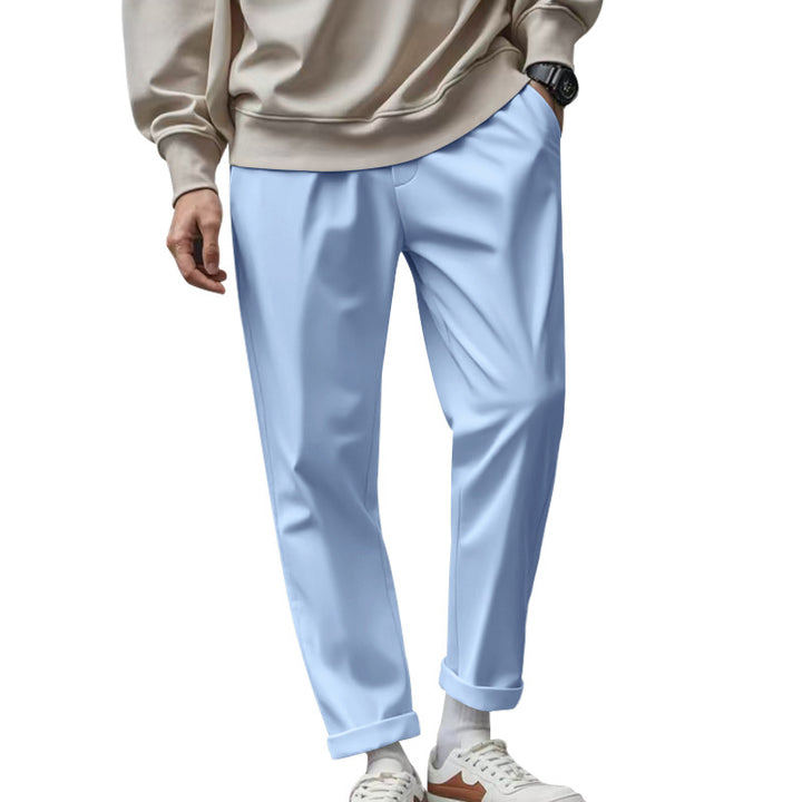 Men's tapered chino pants with turn-up hem and subtle crease StylebySassy