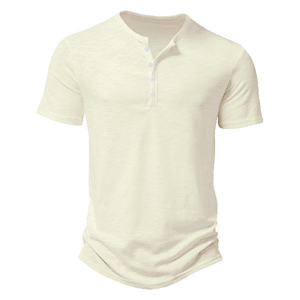 Men's short sleeve Henley style shirt made of slub cotton jersey with short button placket StylebySassy
