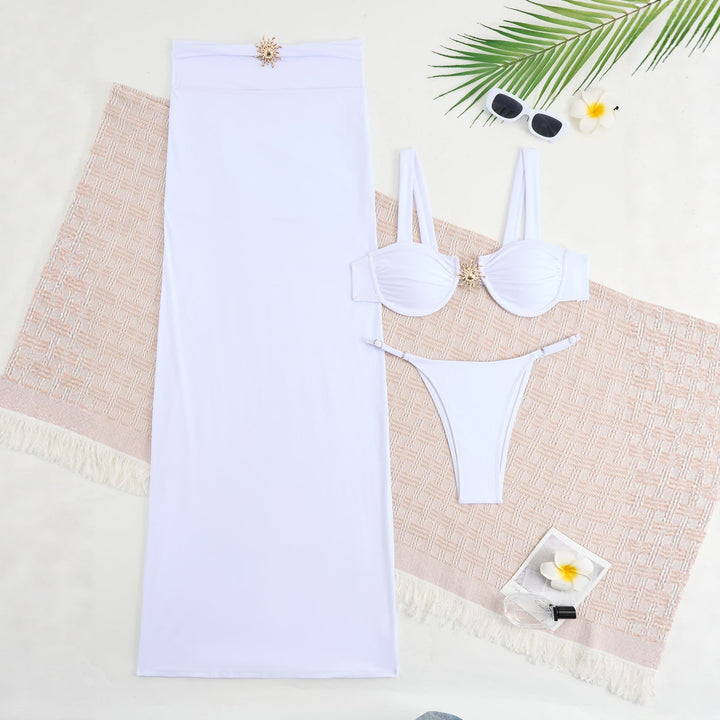 Women's bikini set with stylish bandeau top and sophisticated skirts StylebySassy