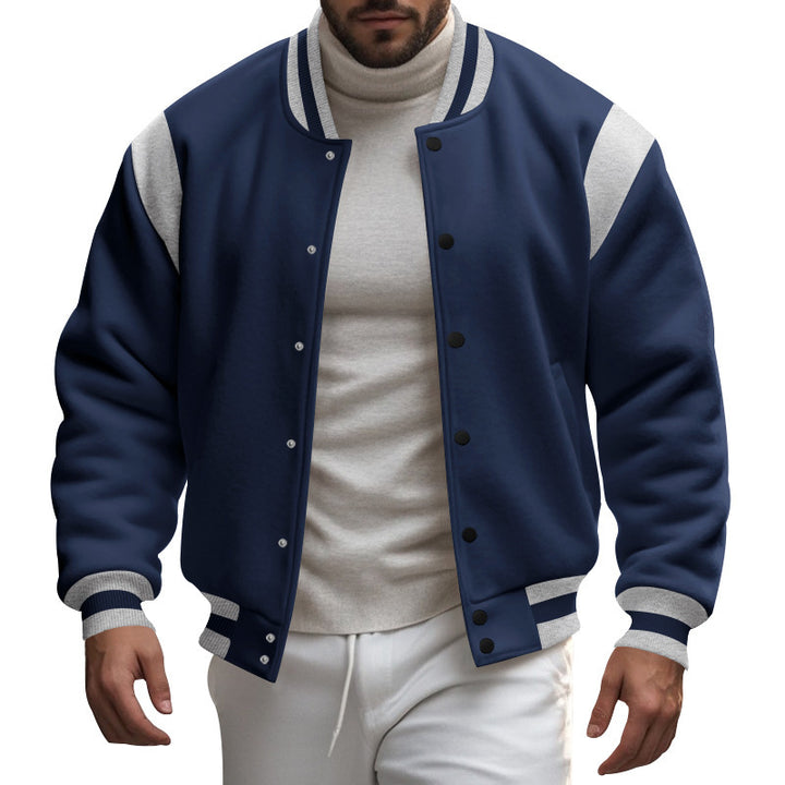 Men's nan College baseball jacket with snap button placket, ribbed collar and contrasting yokes StylebySassy