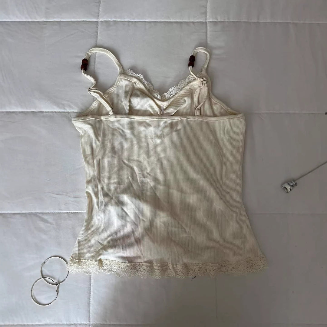 Women Playful Spaghetti Strap Top with Lace Details StylebySassy