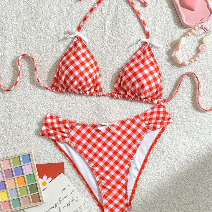 Women Triangle Bikini with playful checkered pattern StylebySassy