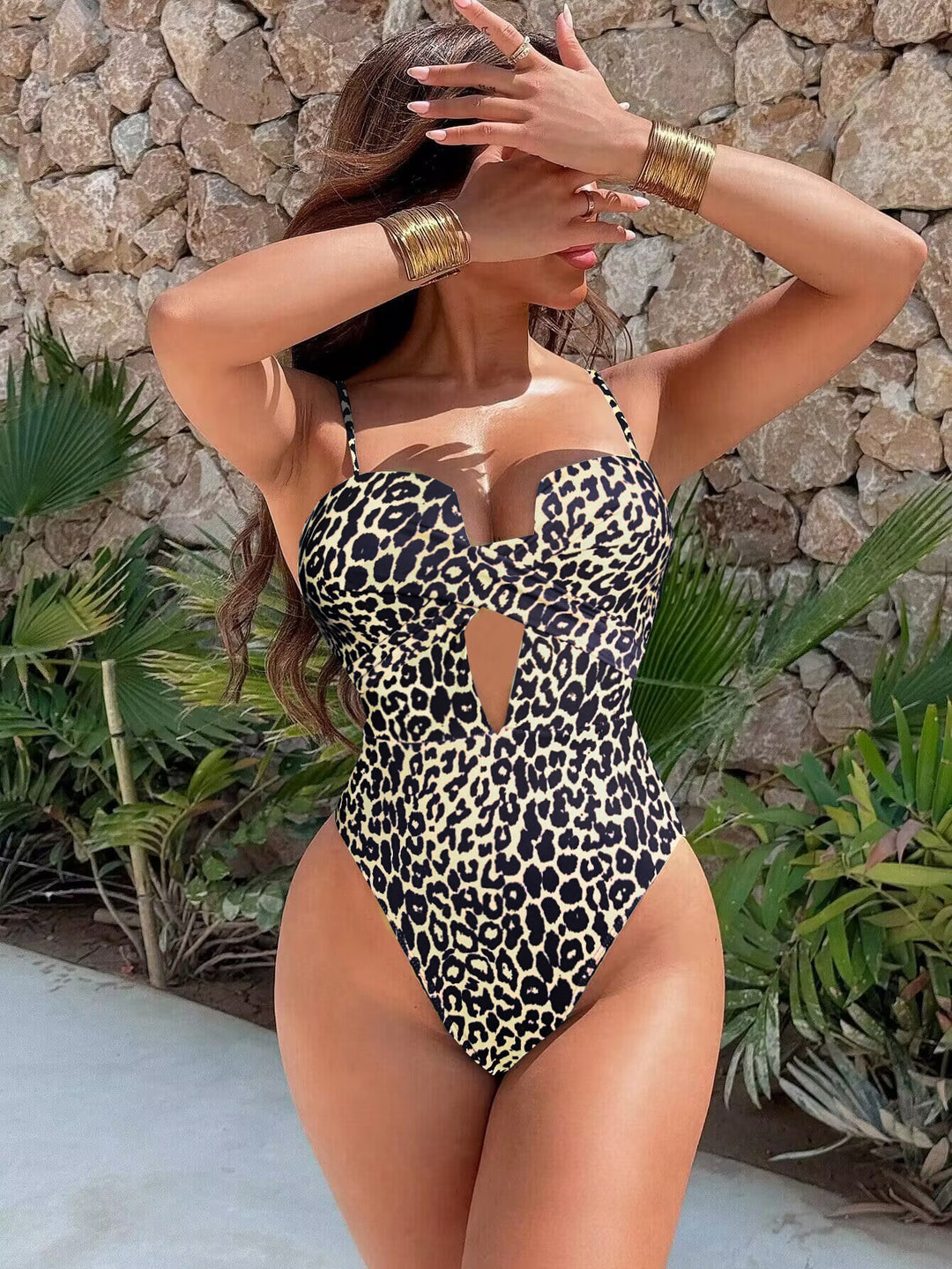 Women One-Piece Swimsuit with Alluring Cut-Out and Dreamy Leopard Print StylebySassy