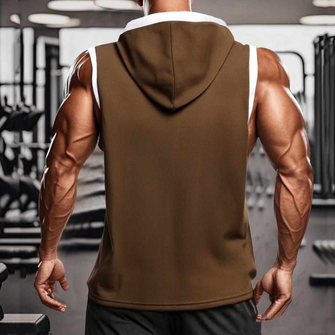 Men's sleeveless hoodie polo shirt with mesh structure and Henley button placket StylebySassy