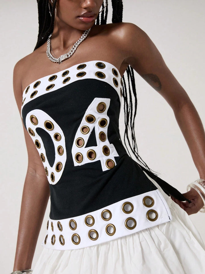 Women's Fashion Bandeau Top with Decorative Eyelets StylebySassy