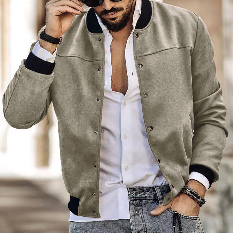 Men's bomber jacket in suede look with snap button closure and arm pocket StylebySassy