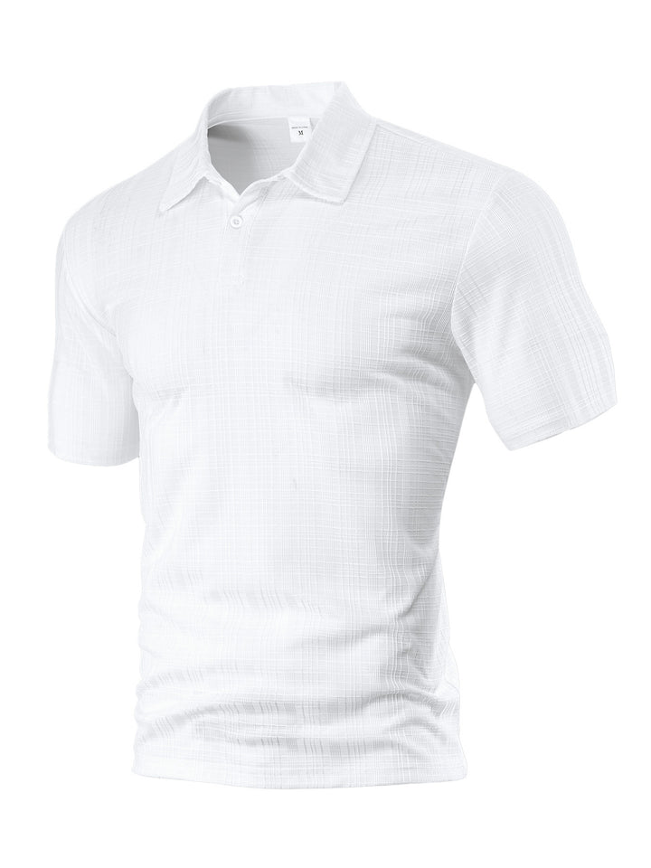Men's light structured short sleeve polo with shirt collar and single button placket StylebySassy
