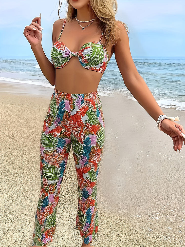 Women Crop Top and Pants Set with Floral Pattern StylebySassy