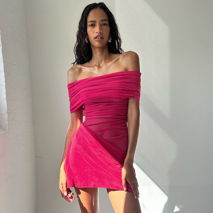 Women Off-Shoulder Mini Dress with Ruffle Details and Fitted Silhouette StylebySassy