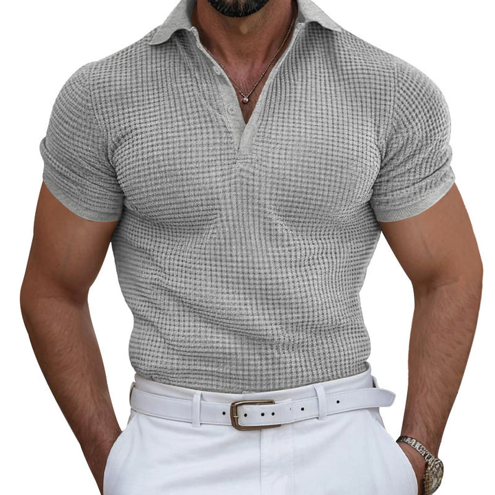 Men's structured piqué polo shirt made of cotton blend with reinforced polo collar StylebySassy