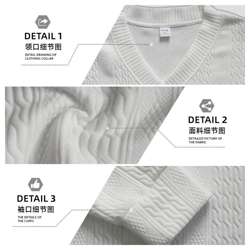 Men's Oversize Cable Knit Long Sweater with Deep V-Neck and Matching Knit Pants StylebySassy