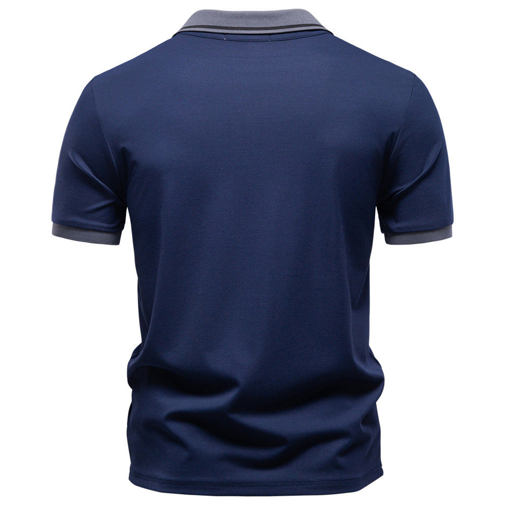 Men's breathable polo shirt made of cotton blend with contrast collar and ribbed sleeve cuffs StylebySassy