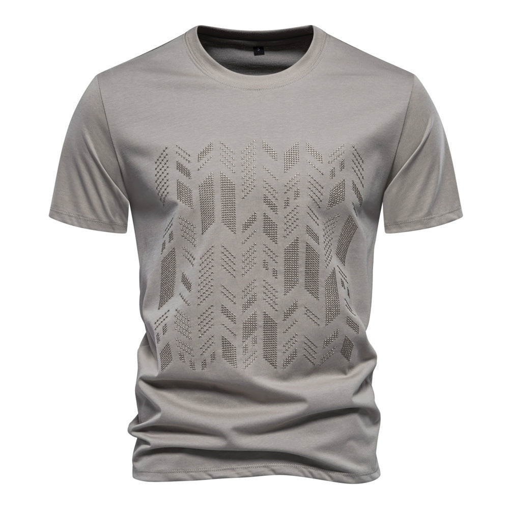 Men's round neck shirt made of cotton blend with geometric laser perforation and straight cut StylebySassy