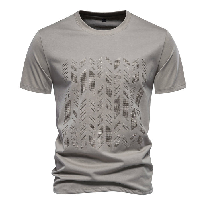 Men's round neck shirt made of cotton blend with geometric laser perforation and straight cut StylebySassy