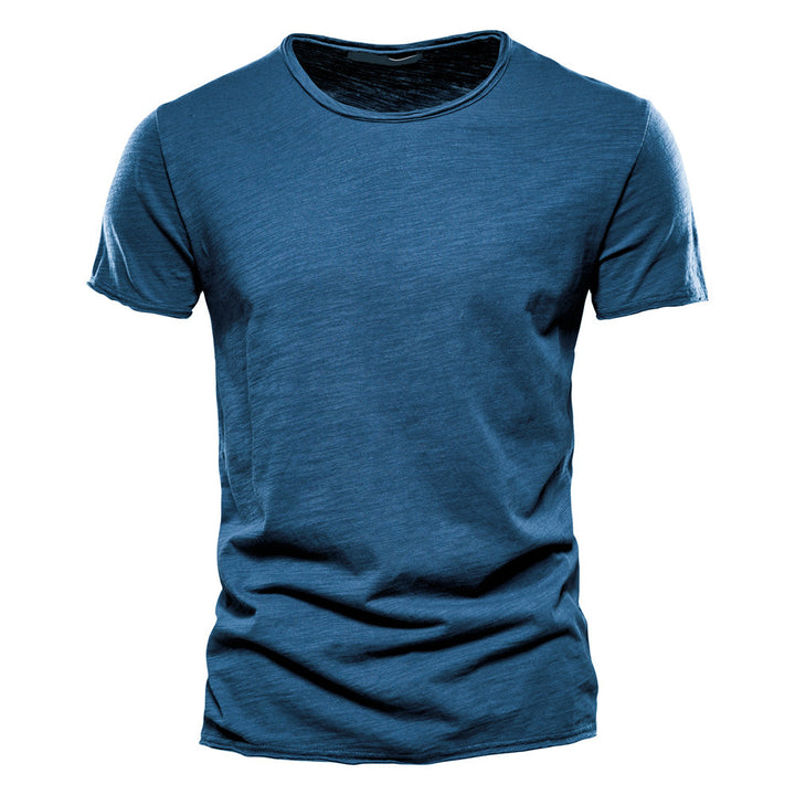 Men's light cotton jersey short-sleeve shirt with V-neck and slim fit StylebySassy