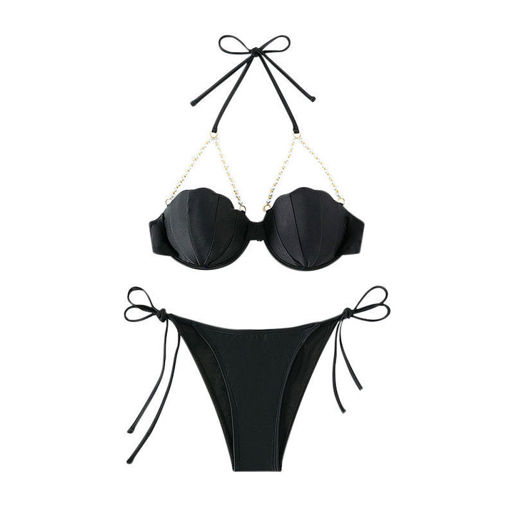Women's bikini top with shell-shaped design and pearl lacing StylebySassy