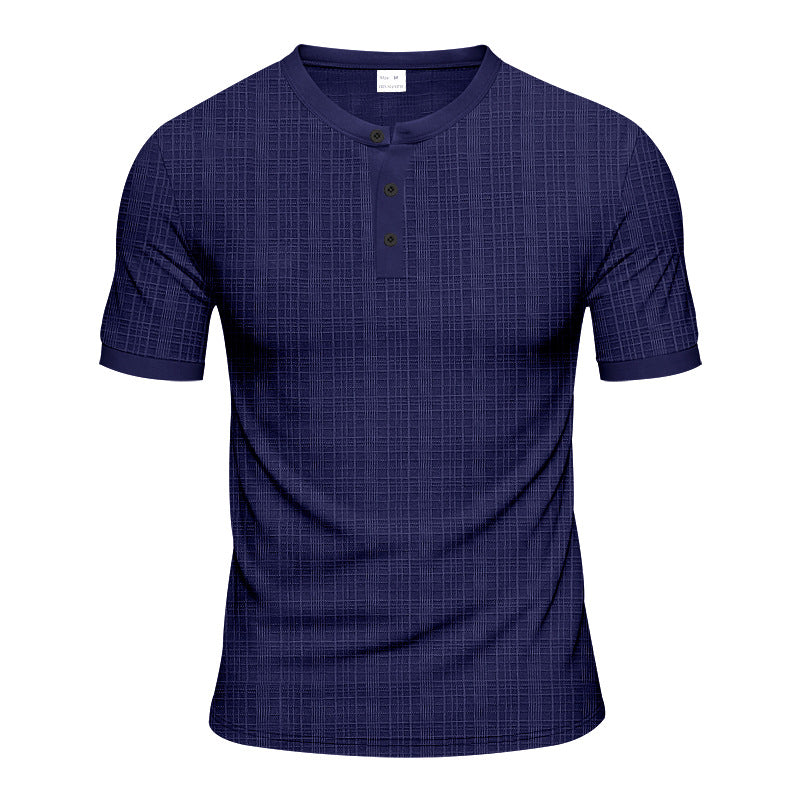 Men's nano band collar henley with fine mesh structure and slim fit StylebySassy