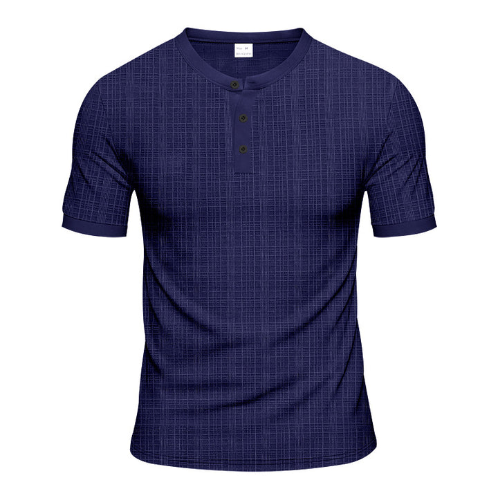 Men's nano band collar henley with fine mesh structure and slim fit StylebySassy