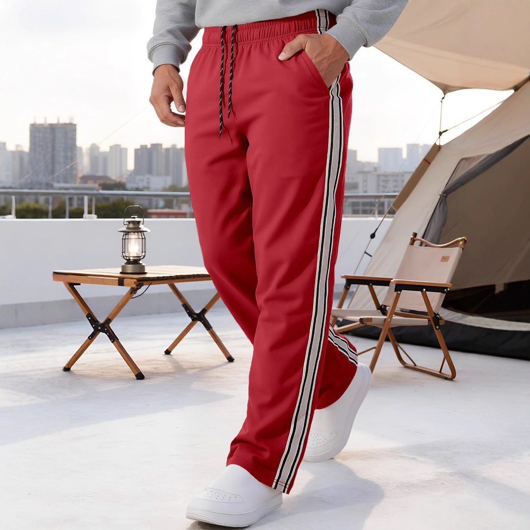 Men's Nan Retro Track Pants with Tapered Leg, Elastic Waistband, Drawstring, and Side Stripes StylebySassy