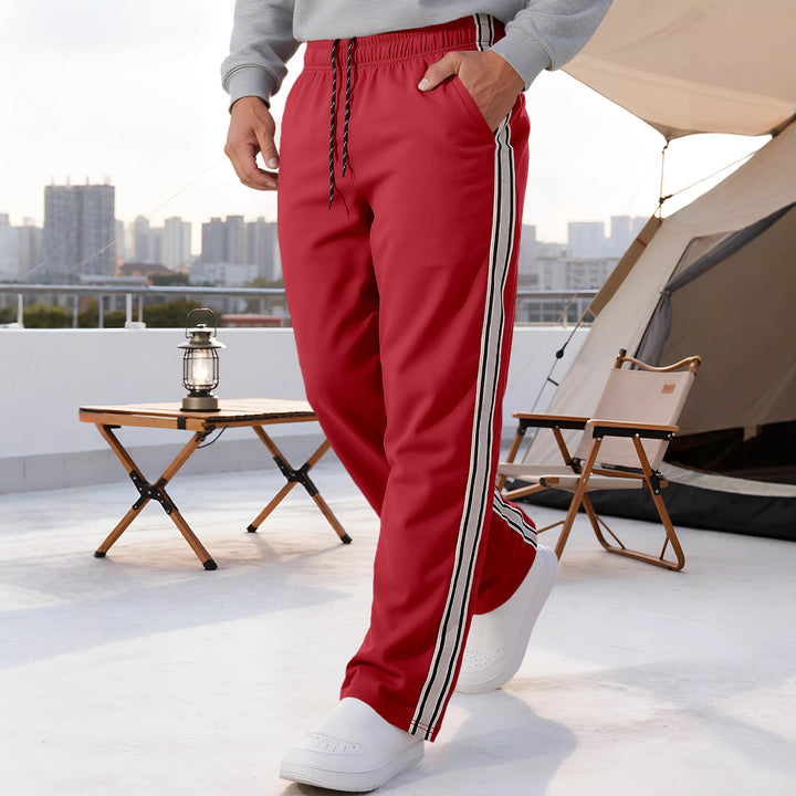 Men's Nan Retro Track Pants with Tapered Leg, Elastic Waistband, Drawstring, and Side Stripes StylebySassy