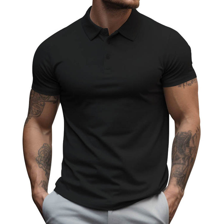 Men's athletic fitted pique polo shirt short-sleeved with hidden button placket StylebySassy