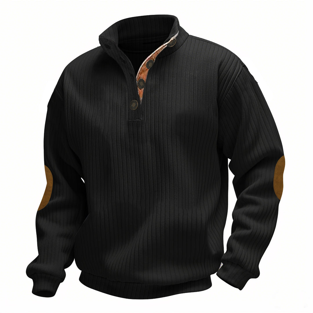 Men's ribbed turtleneck with stand-up collar and contrasting elbow patches StylebySassy
