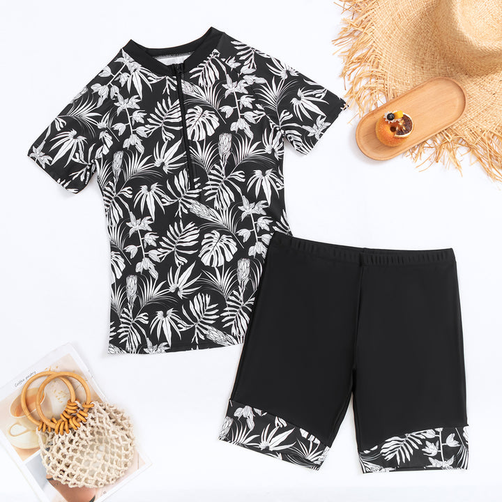 Ladies sporty two-piece swimsuit with modern floral design StylebySassy