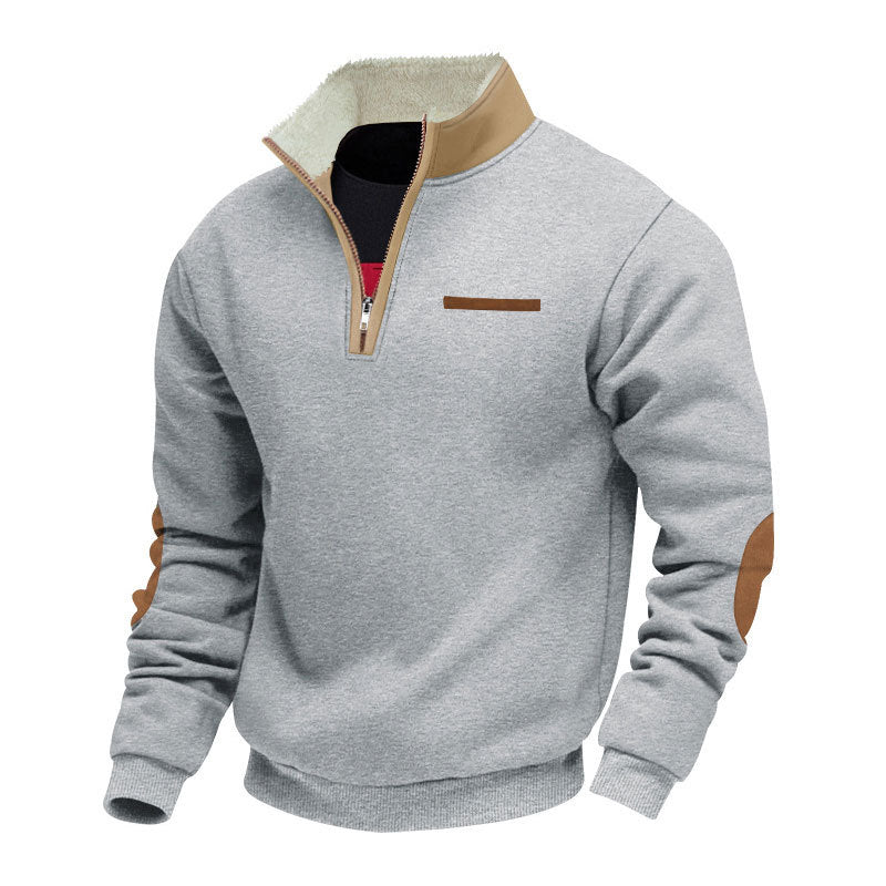 Men's half-zip troyer with teddy fleece collar and leather elbow patches StylebySassy
