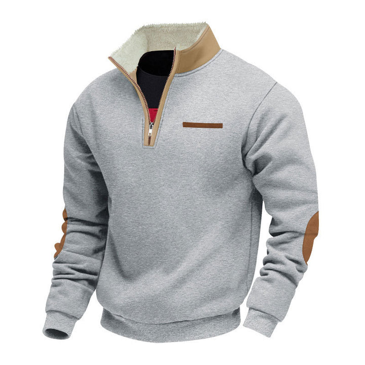 Men's half-zip troyer with teddy fleece collar and leather elbow patches StylebySassy