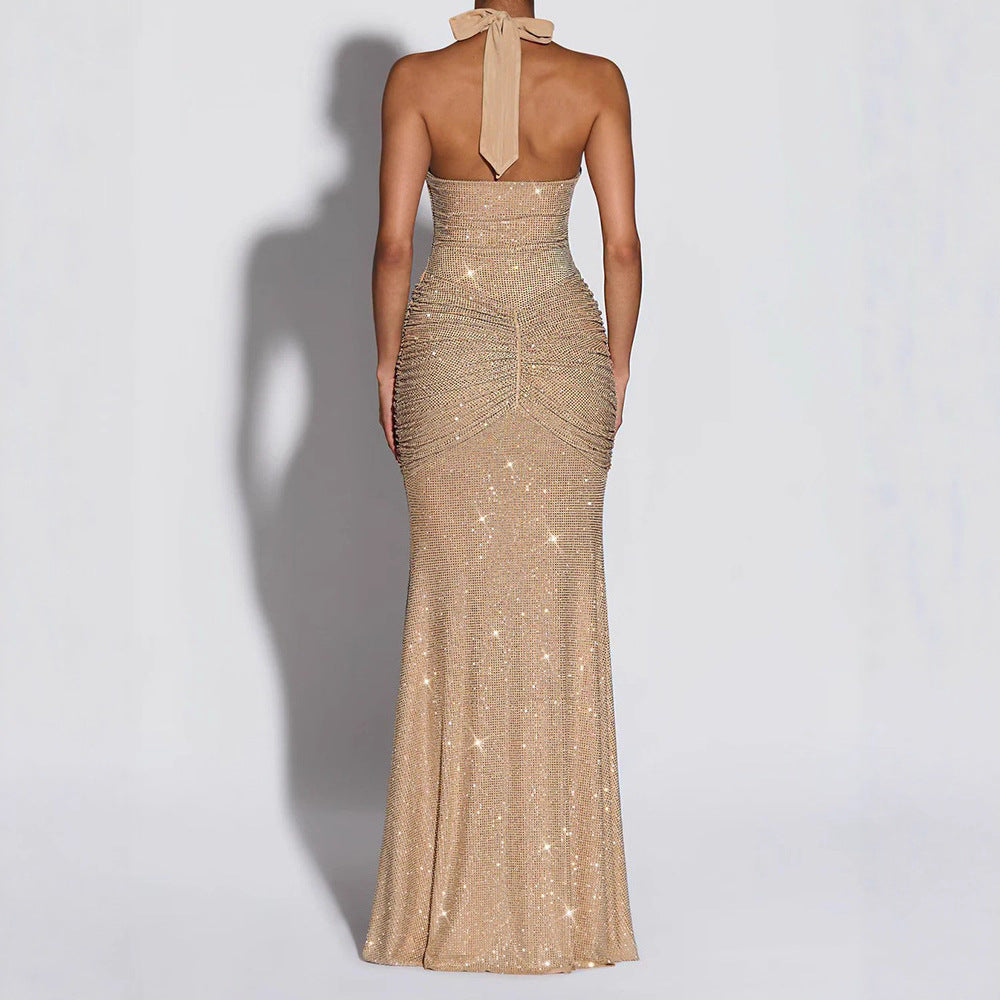 Women's Glamorous Evening Dress with Deep V-Neck and Sparkling Details StylebySassy